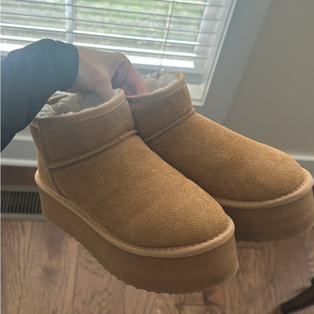 Cozy Tan Suede Platform Ankle Boots